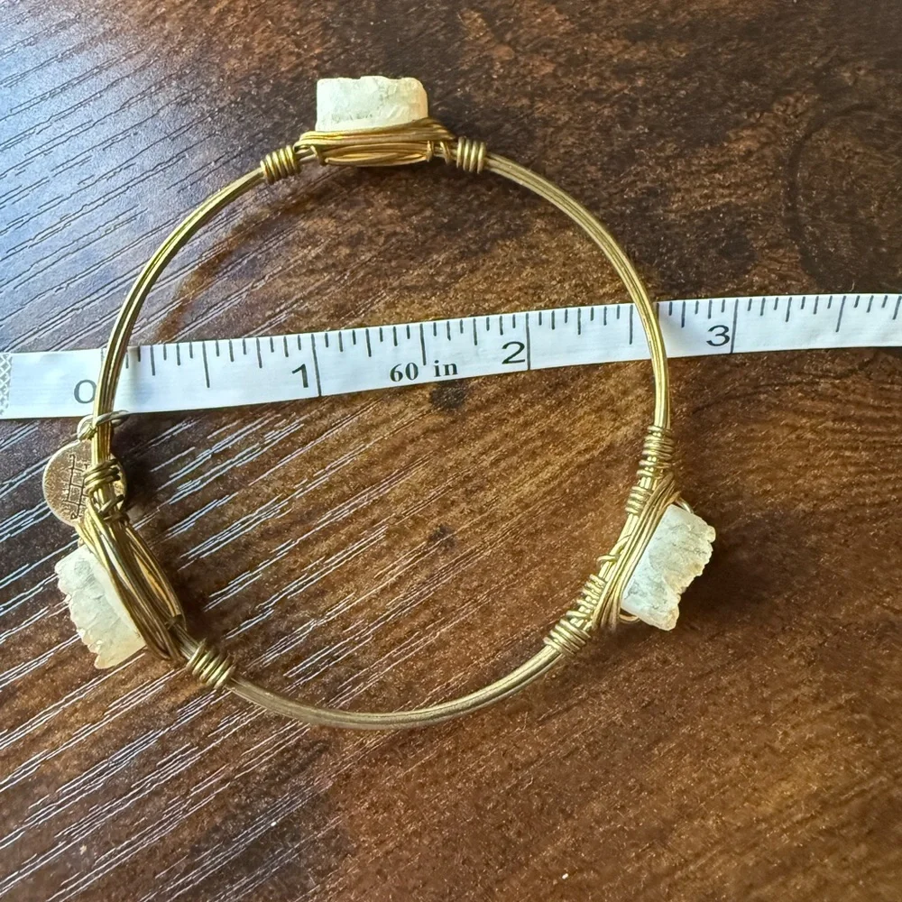 Bourbon &‎ Boweties Gold Wire Bangle Bracelet Clear Druzy Stones Boho Stackable